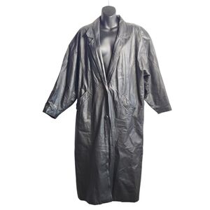 Vintage Limited Express Women's Black Genuine Leather Trench Coat Size Medium